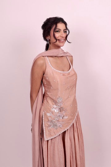 Beige kurti with lehenga set