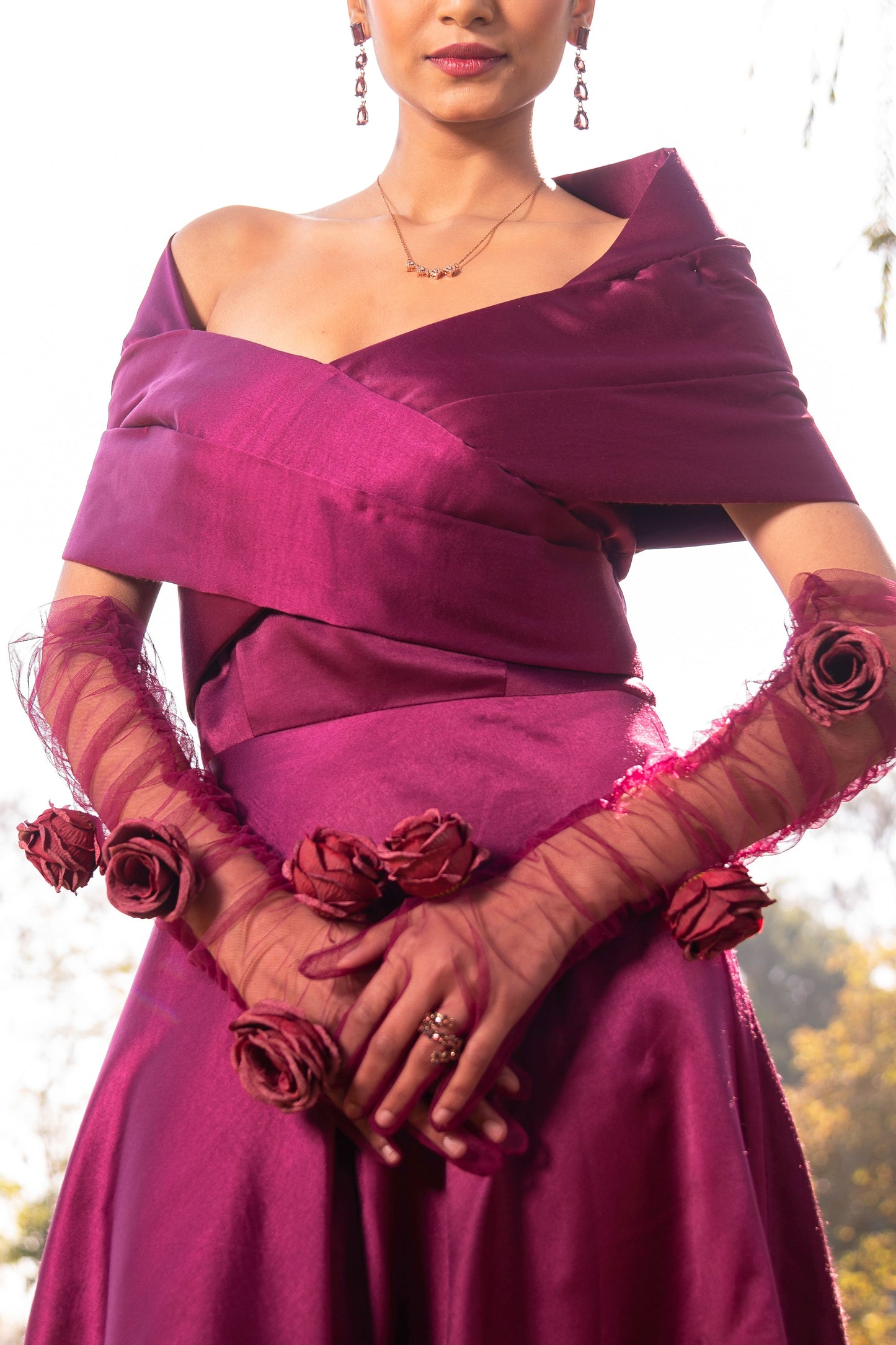 Purple draped midi dress