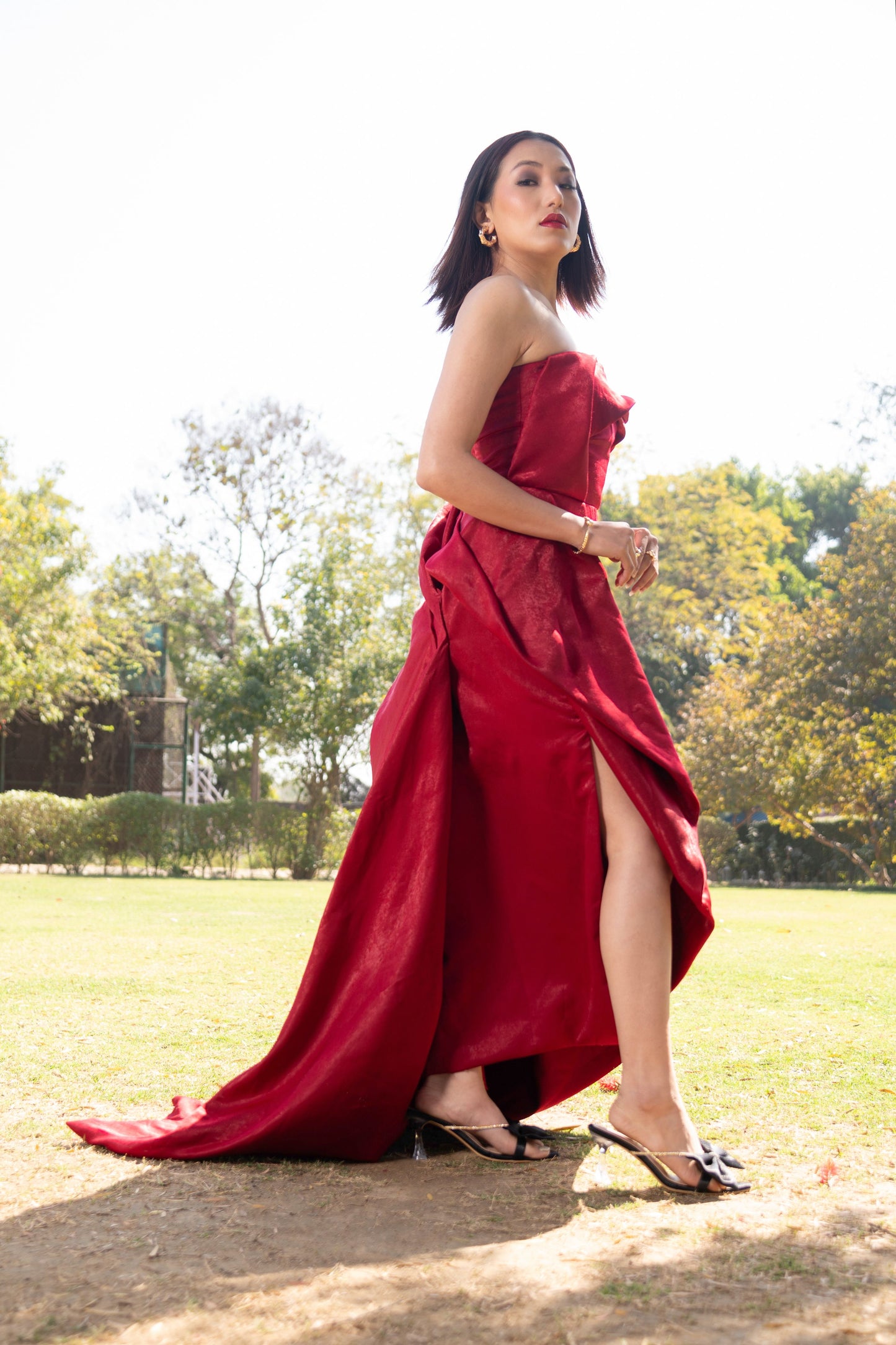 Red Draped evening gown