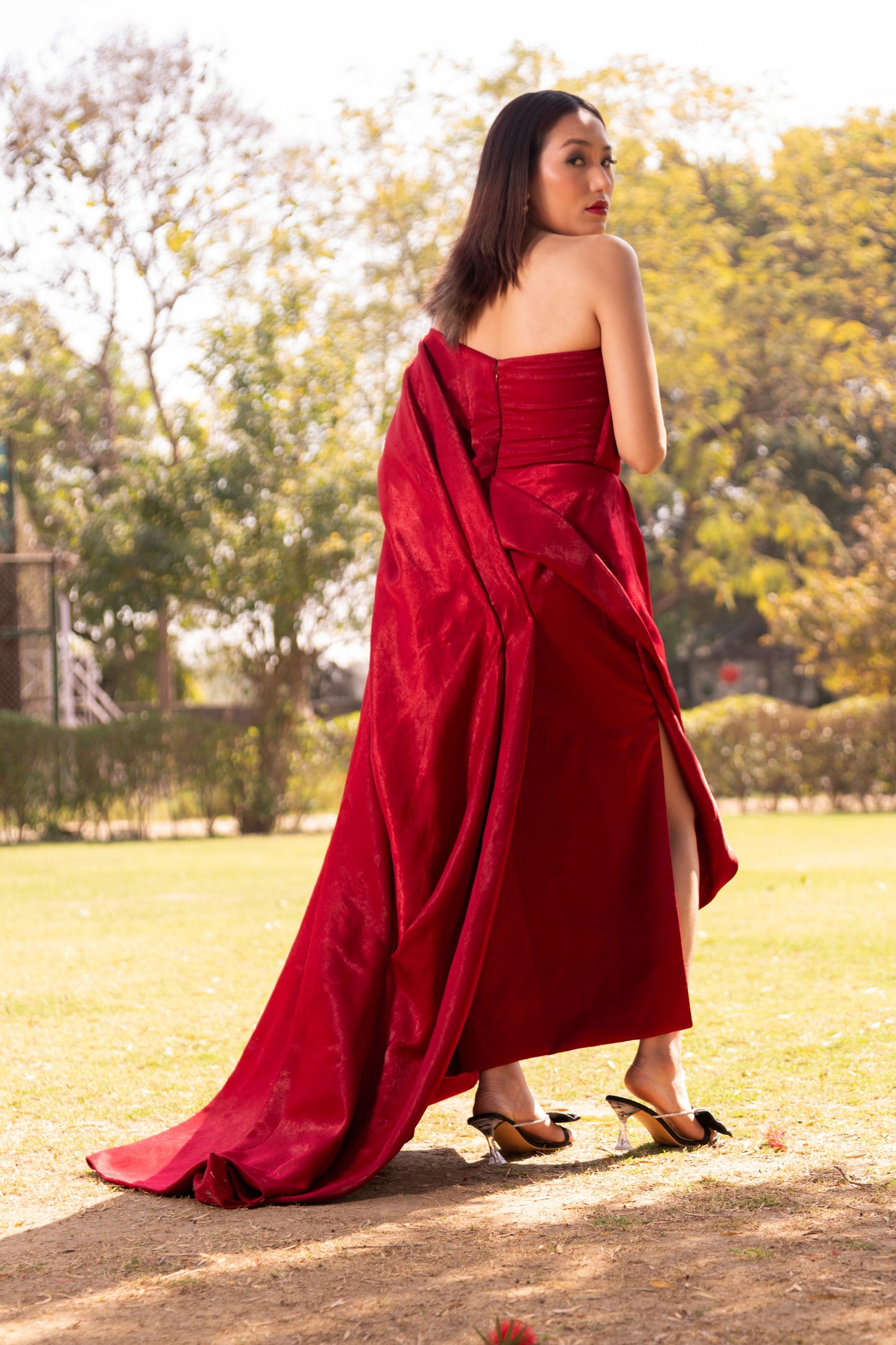 Red Draped evening gown