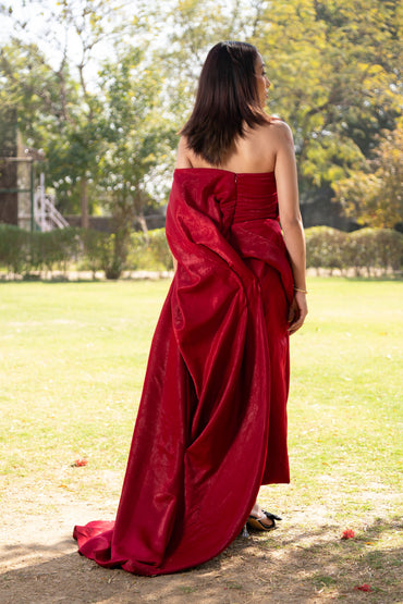 Red Draped evening gown