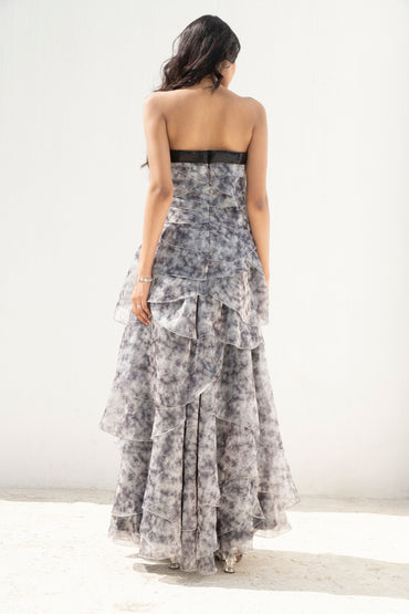 Tie dye black and white tiered dress