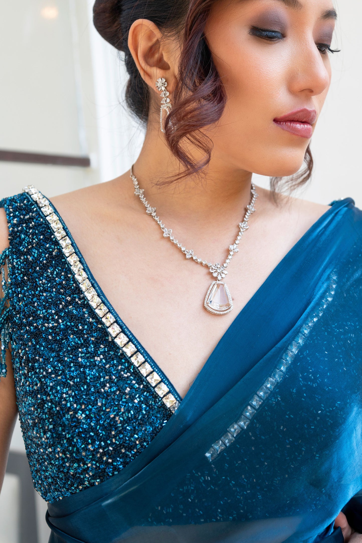 Teal embroidered Saree