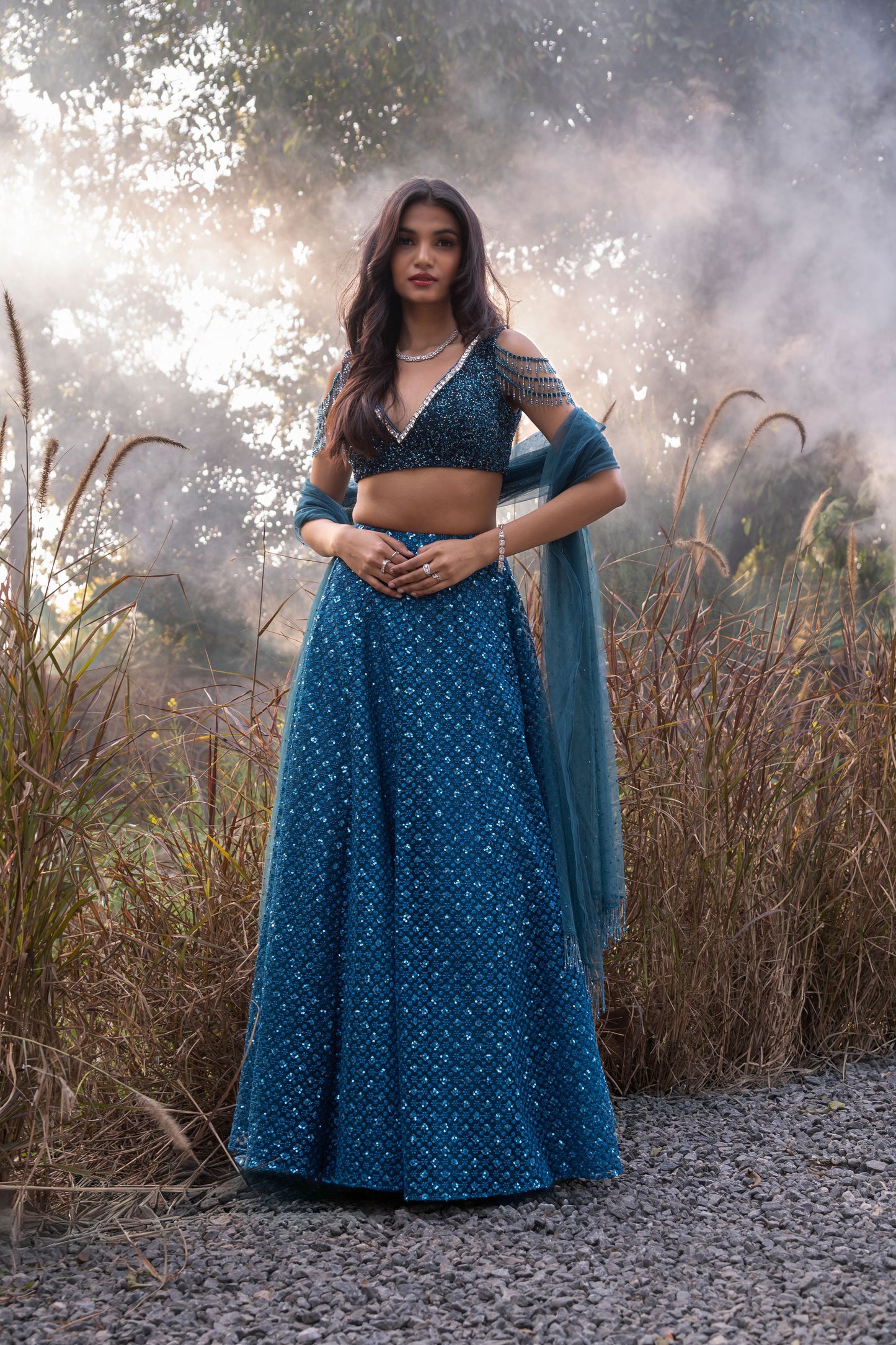 Teal embroidered lehenga set