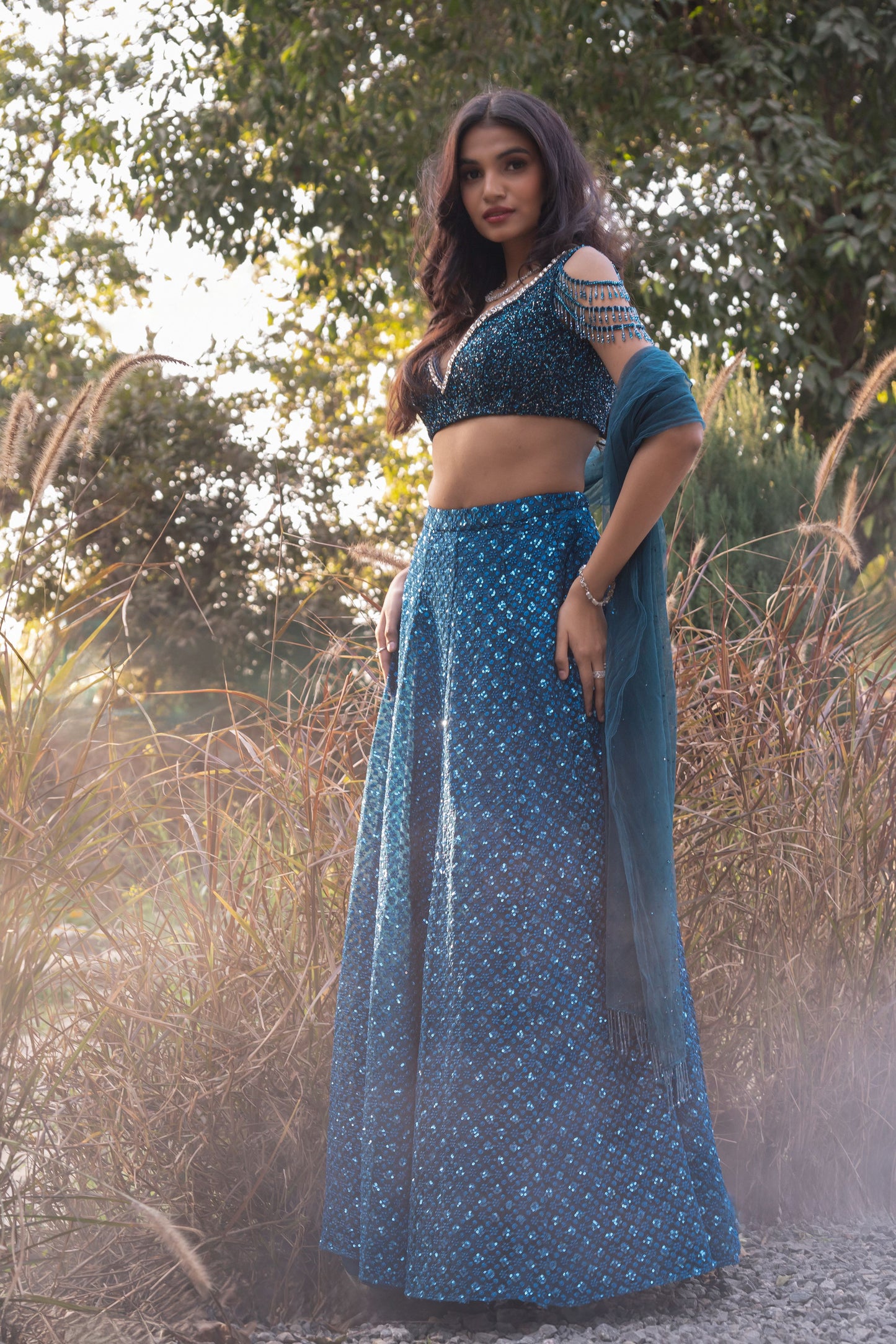 Teal embroidered lehenga set
