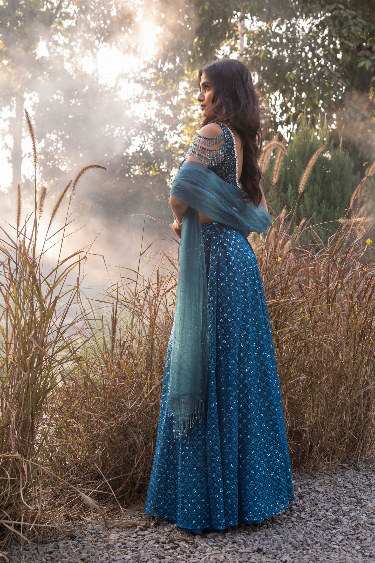 Teal embroidered lehenga set