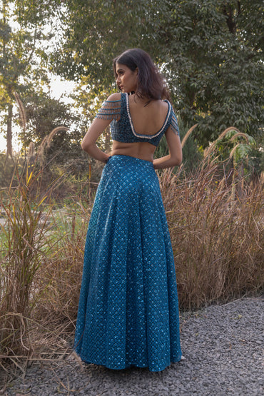 Teal embroidered lehenga set