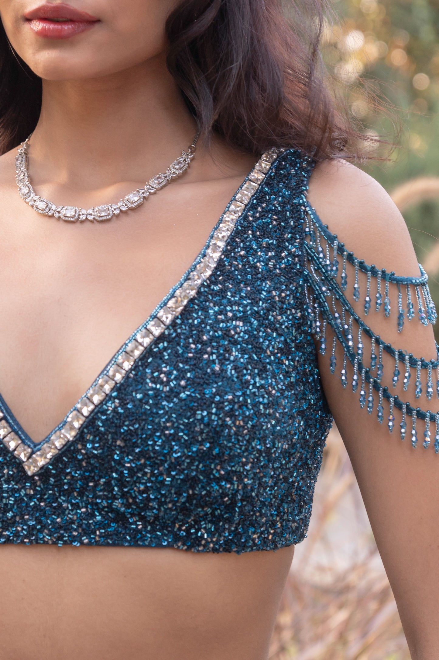Teal embroidered lehenga set
