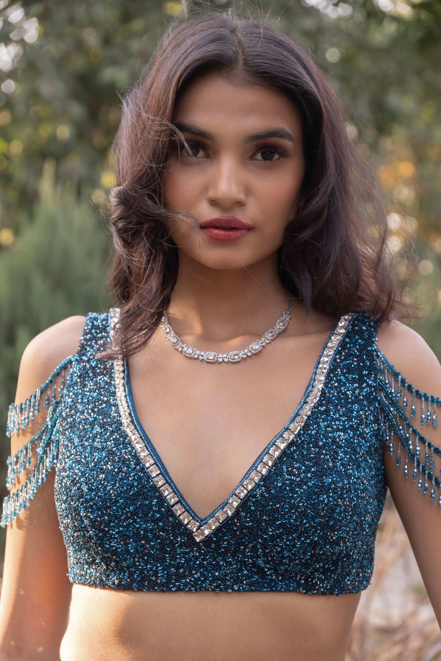 Teal embroidered lehenga set