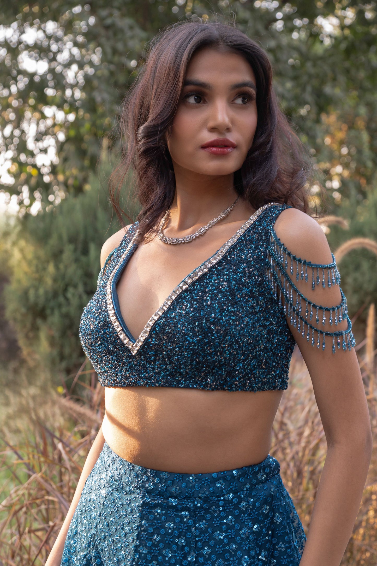 Teal embroidered lehenga set