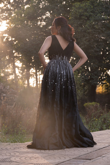 Black embroidered gown