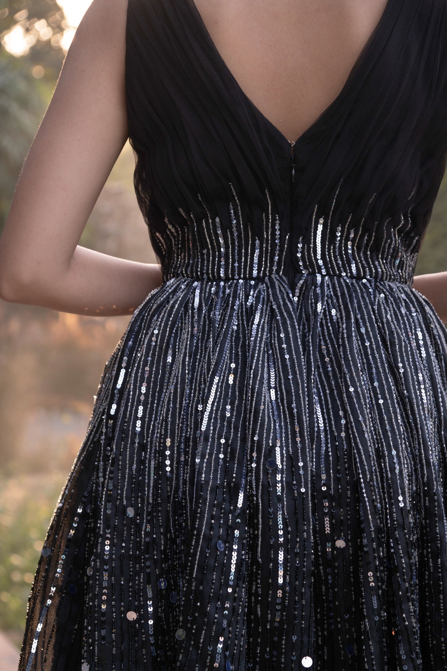 Black embroidered gown