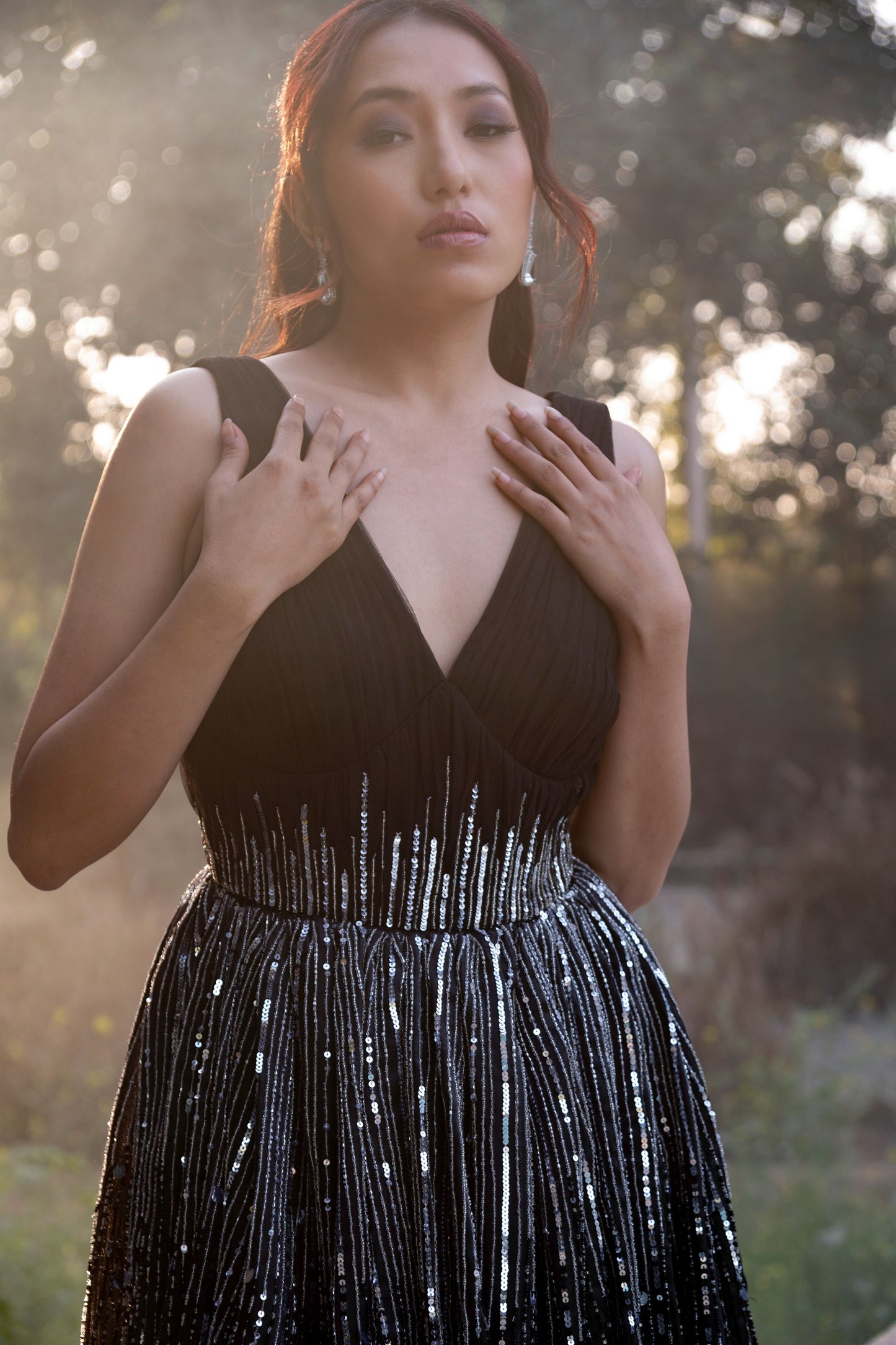 Black embroidered gown