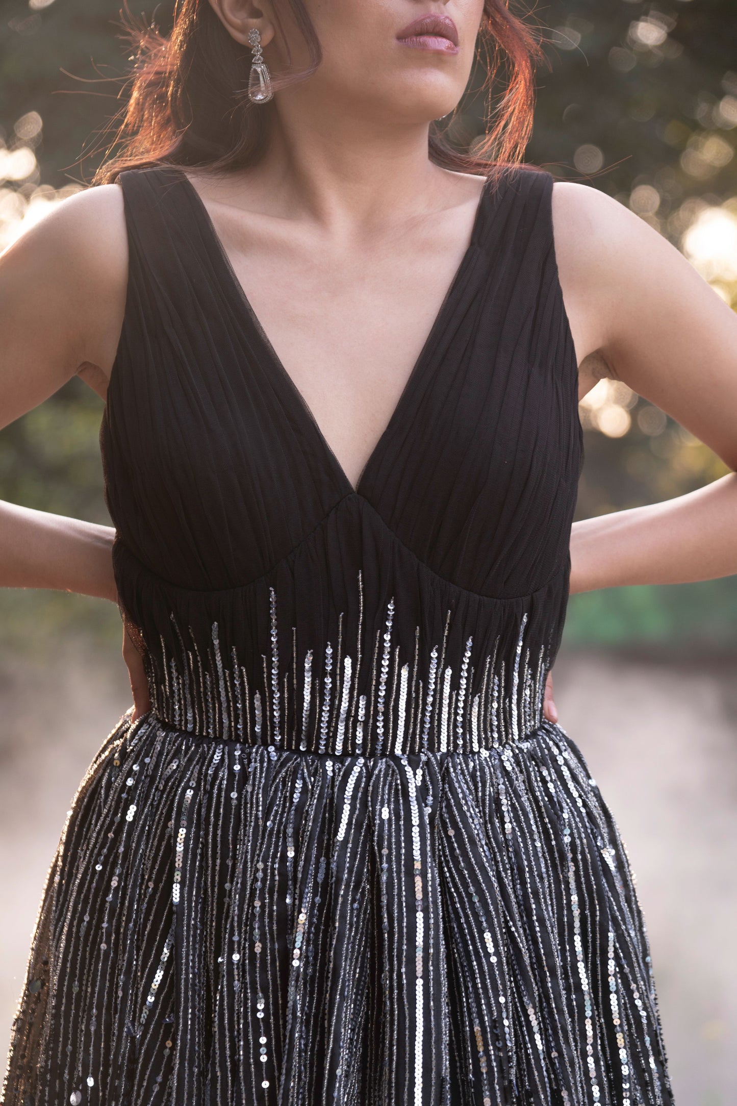 Black embroidered gown
