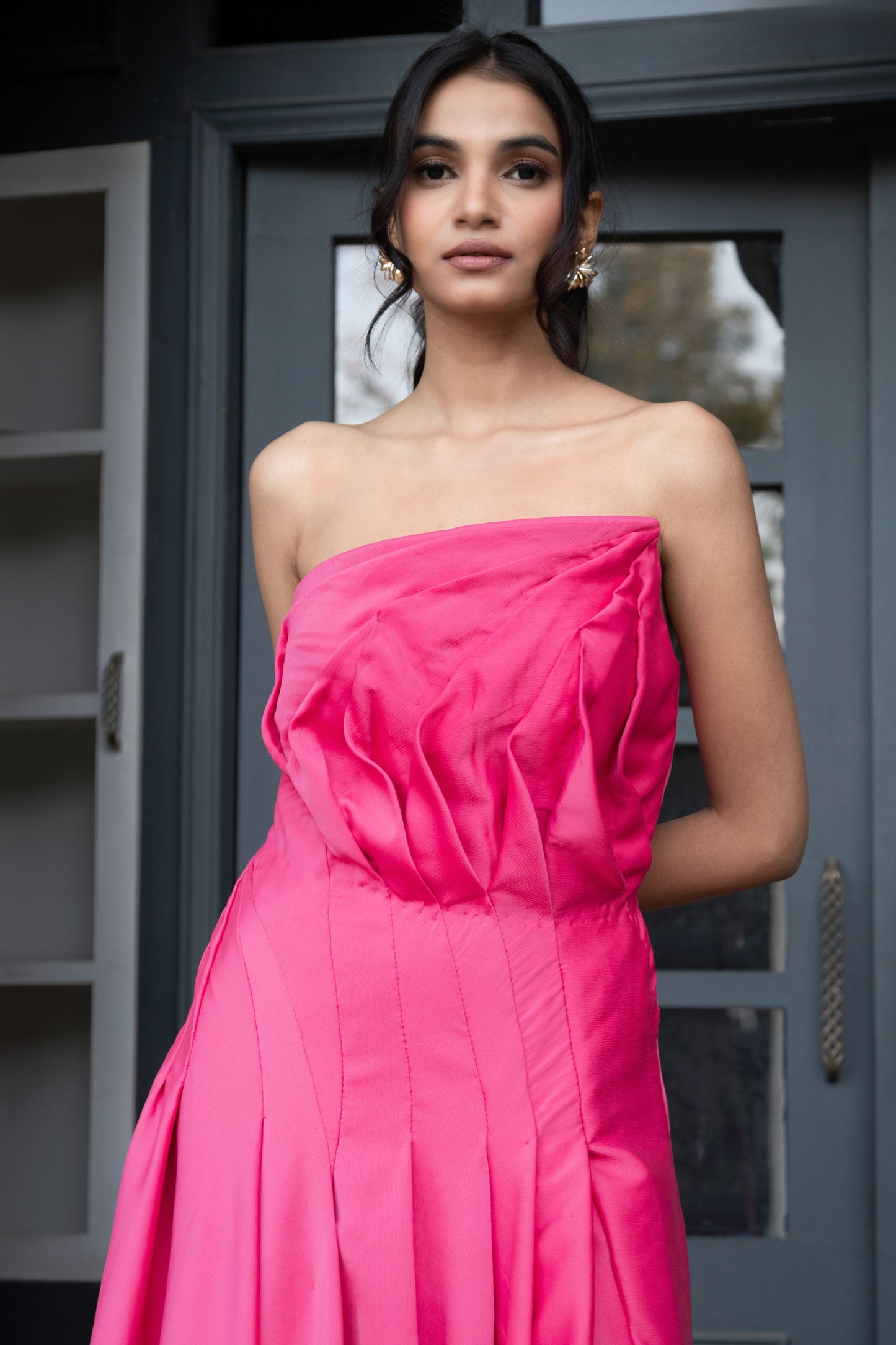 Fuchsia Draped Party Dress