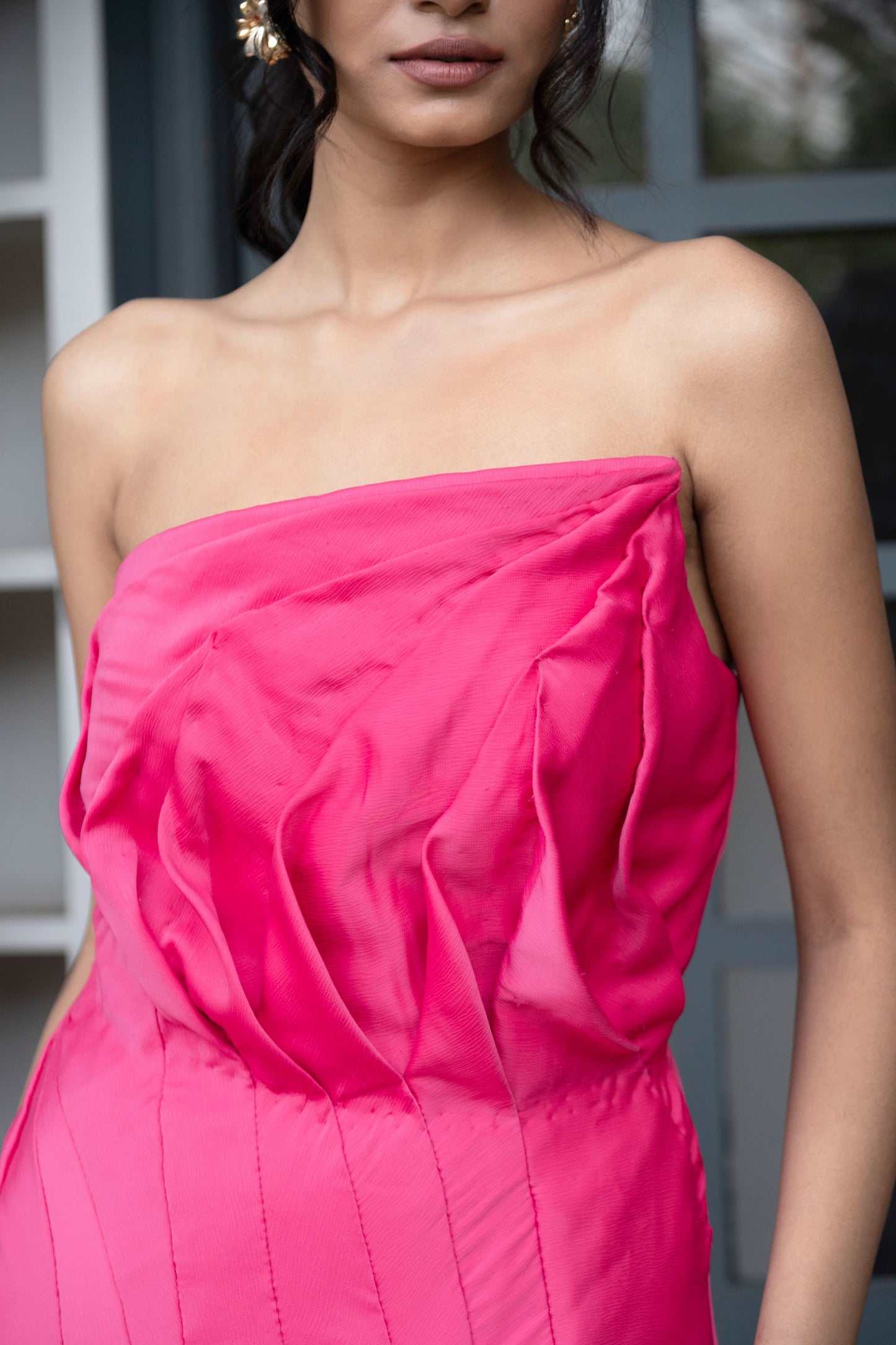 Fuchsia Draped Party Dress