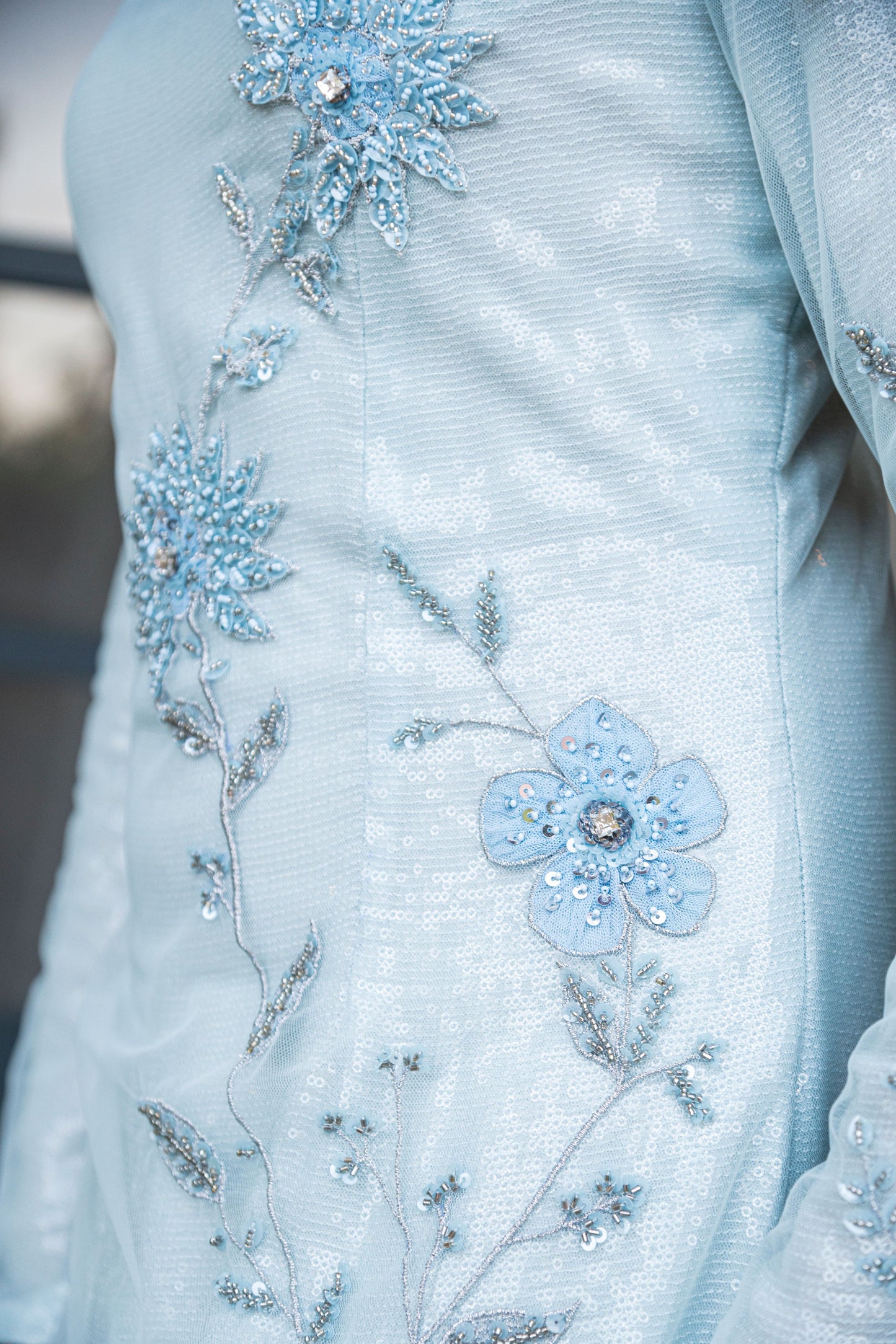 Light blue long embellished Dress