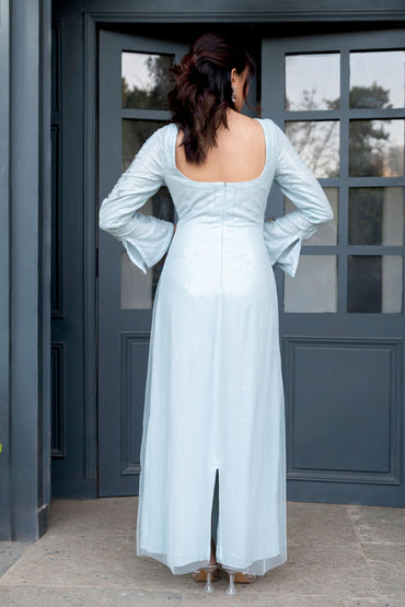 Light blue long embellished Dress