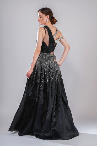 Black Ombre embroidered Evening Gown
