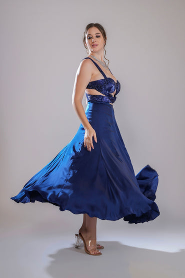 Dark Blue Beaded Sweetheart Evening dress