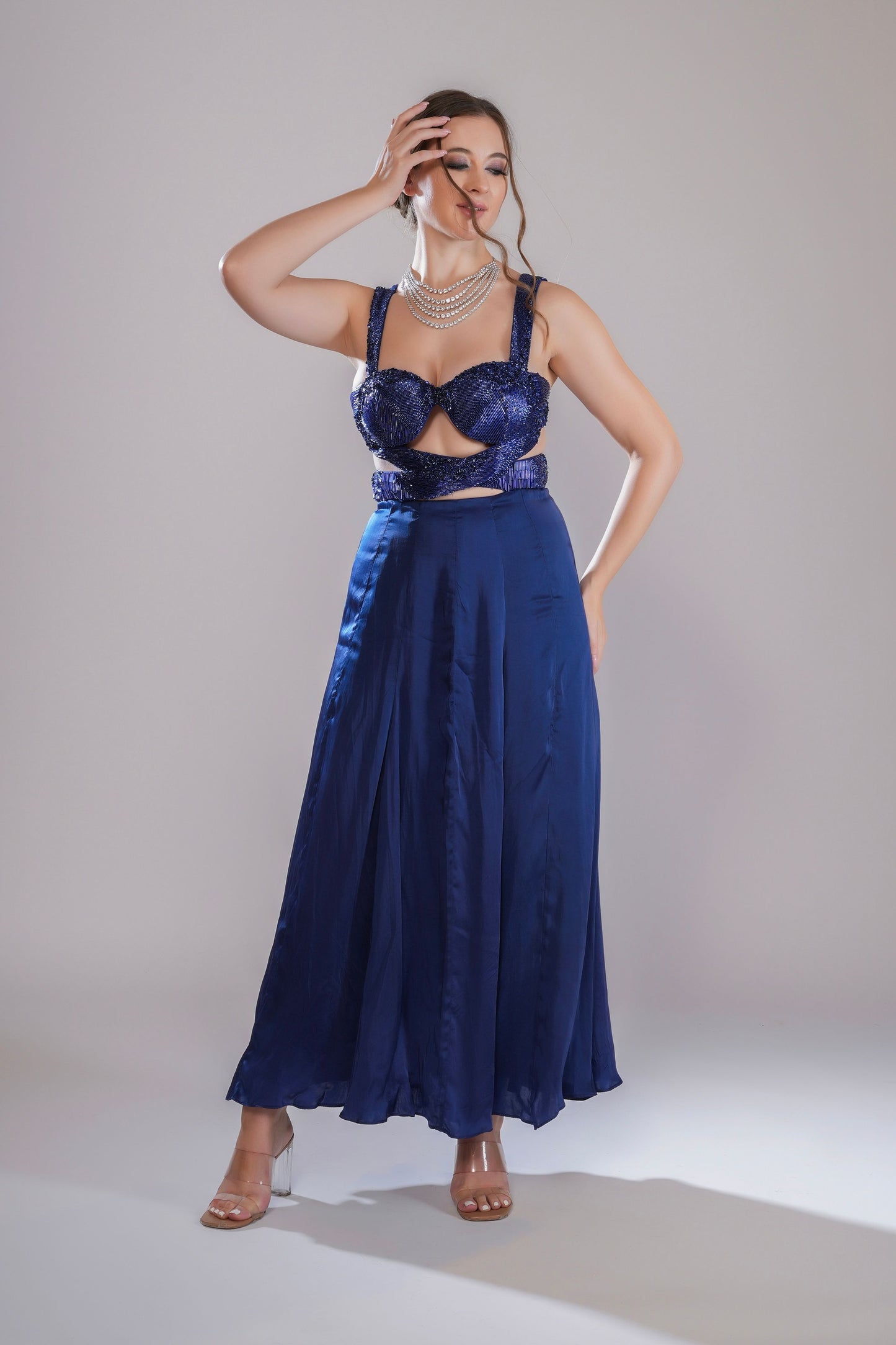 Dark Blue Beaded Sweetheart Evening dress