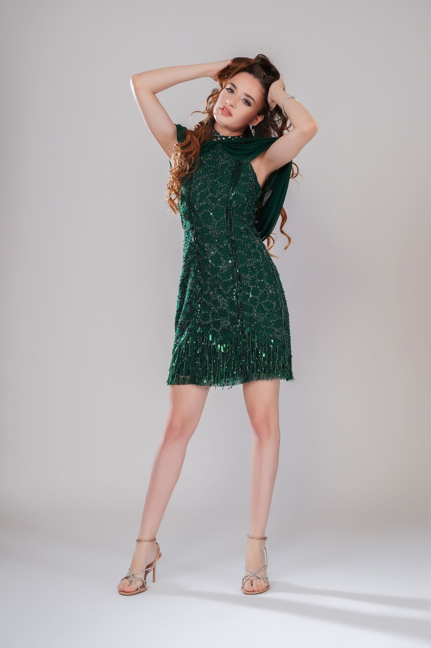 Emerald Green Off-Shoulder Embellished Party Short Dress