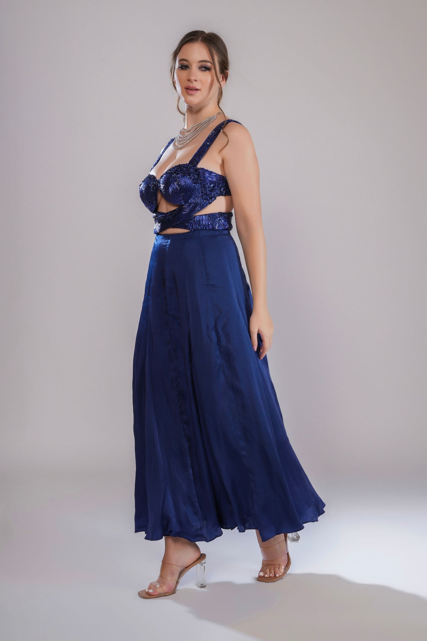 Dark Blue Beaded Sweetheart Evening dress