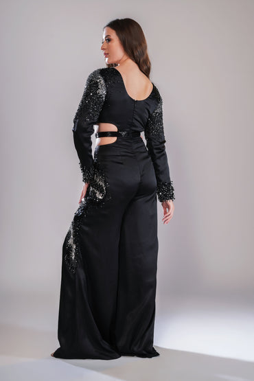 Black Embellished Wide-Leg Jumpsuit