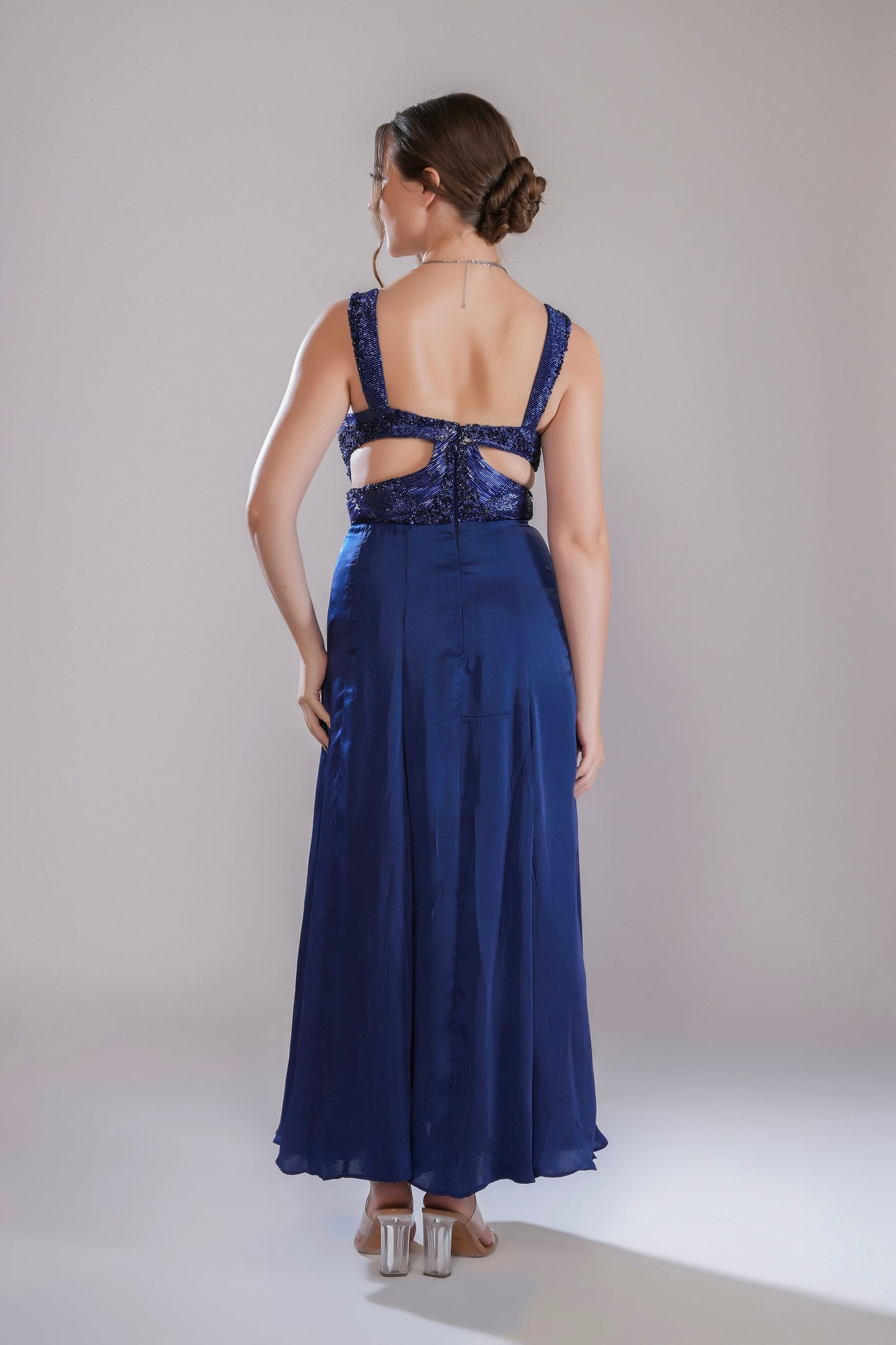 Dark Blue Beaded Sweetheart Evening dress