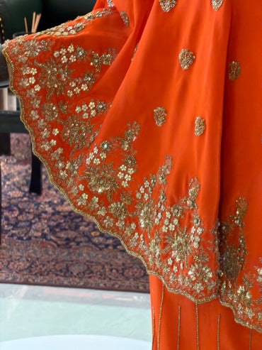 Orange One Shoulder Sharara set