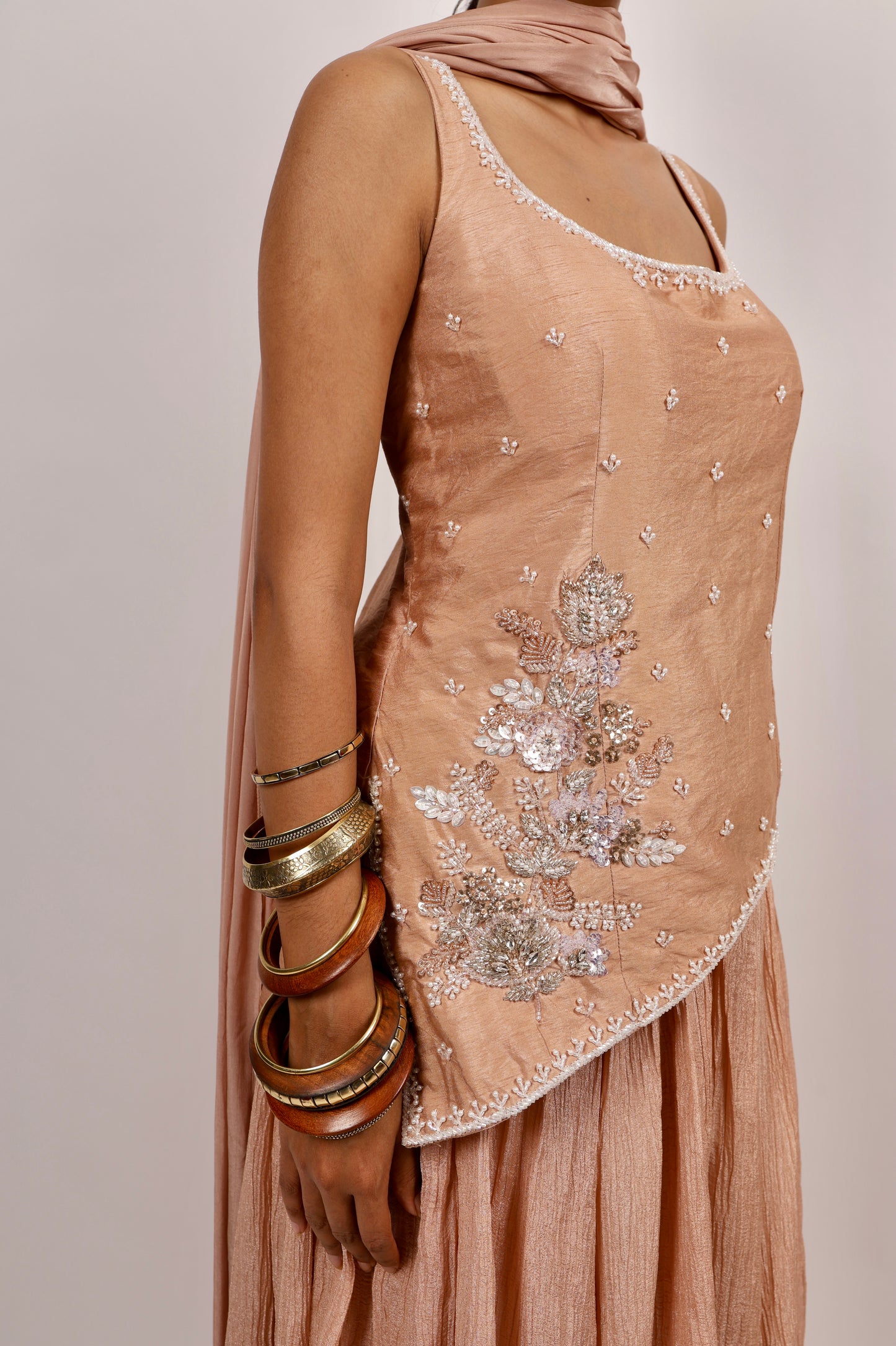 Beige kurti with lehenga set