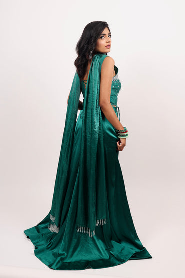 Green corset with lehenga set