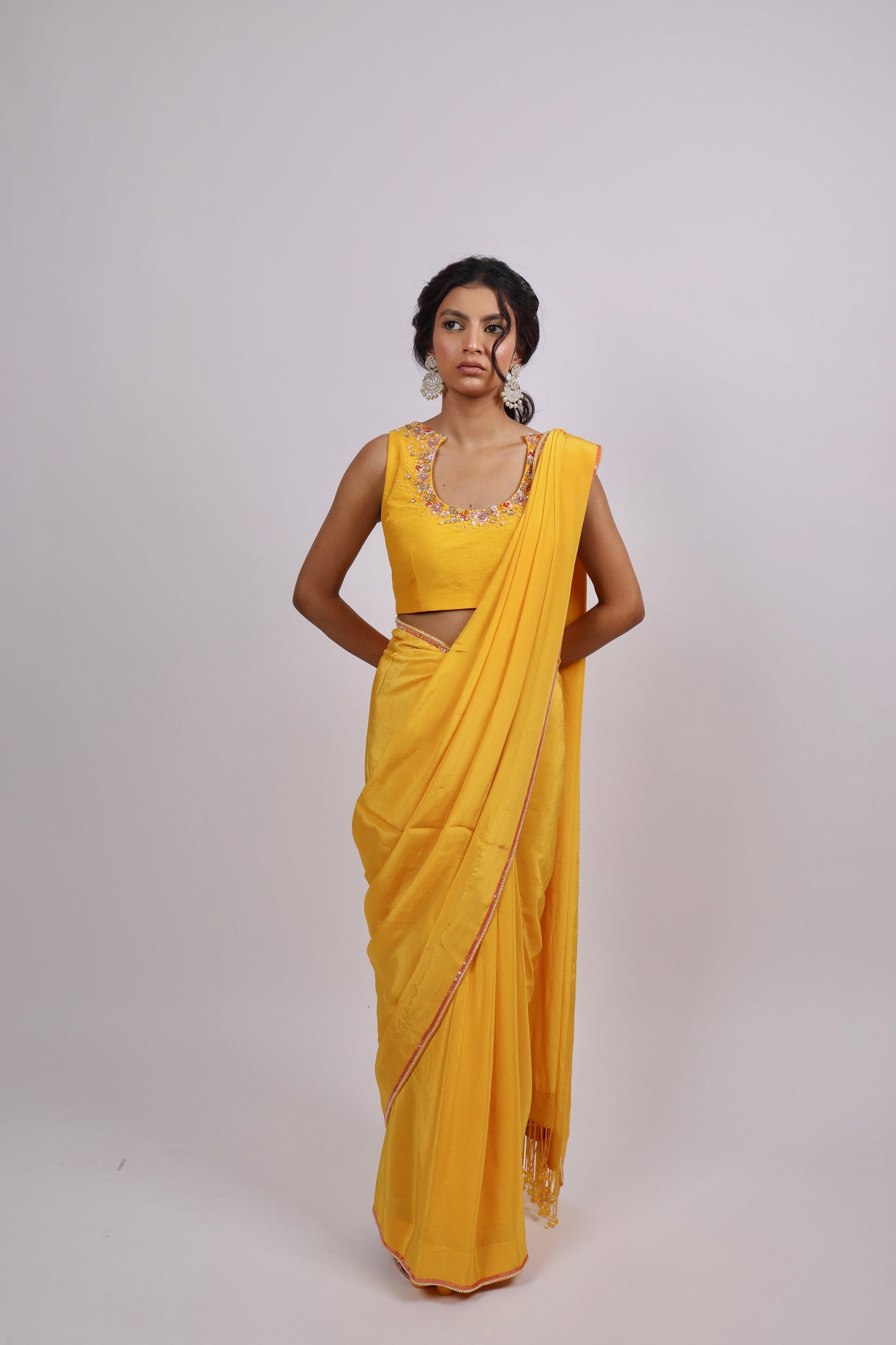 Yellow blouse with saree