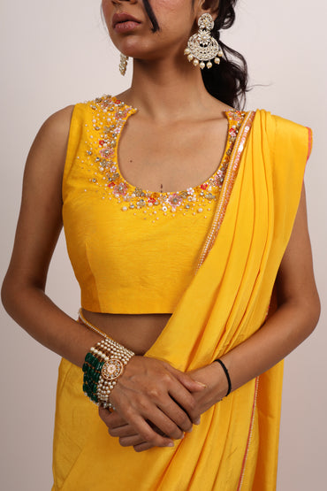 Yellow blouse with saree