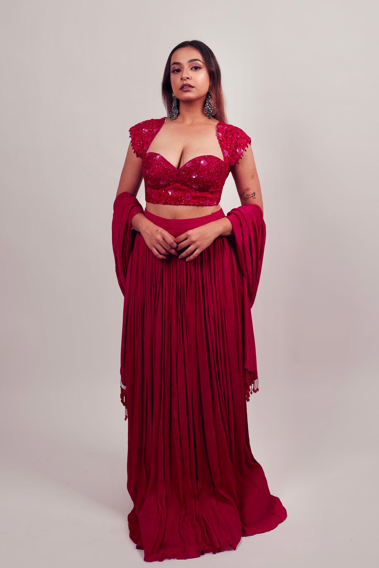 Pink blouse with lehenga set