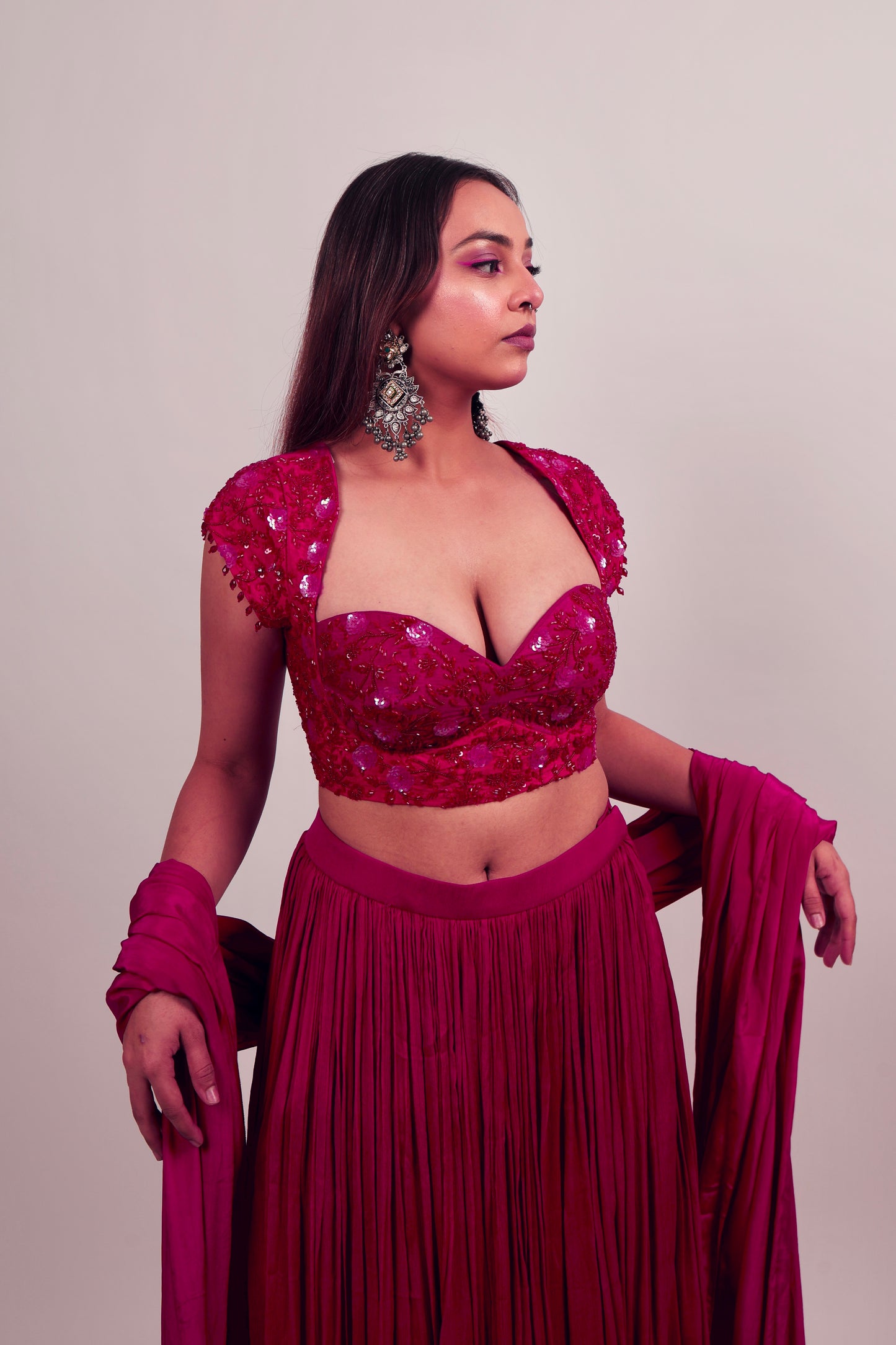 Pink blouse with lehenga set