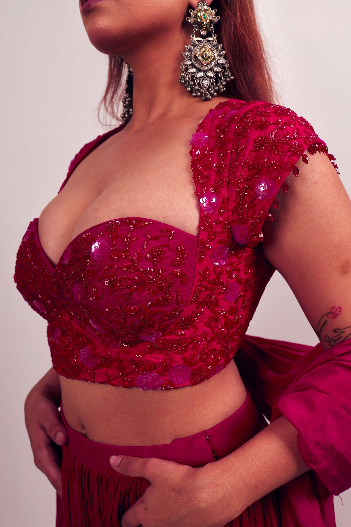Pink blouse with lehenga set