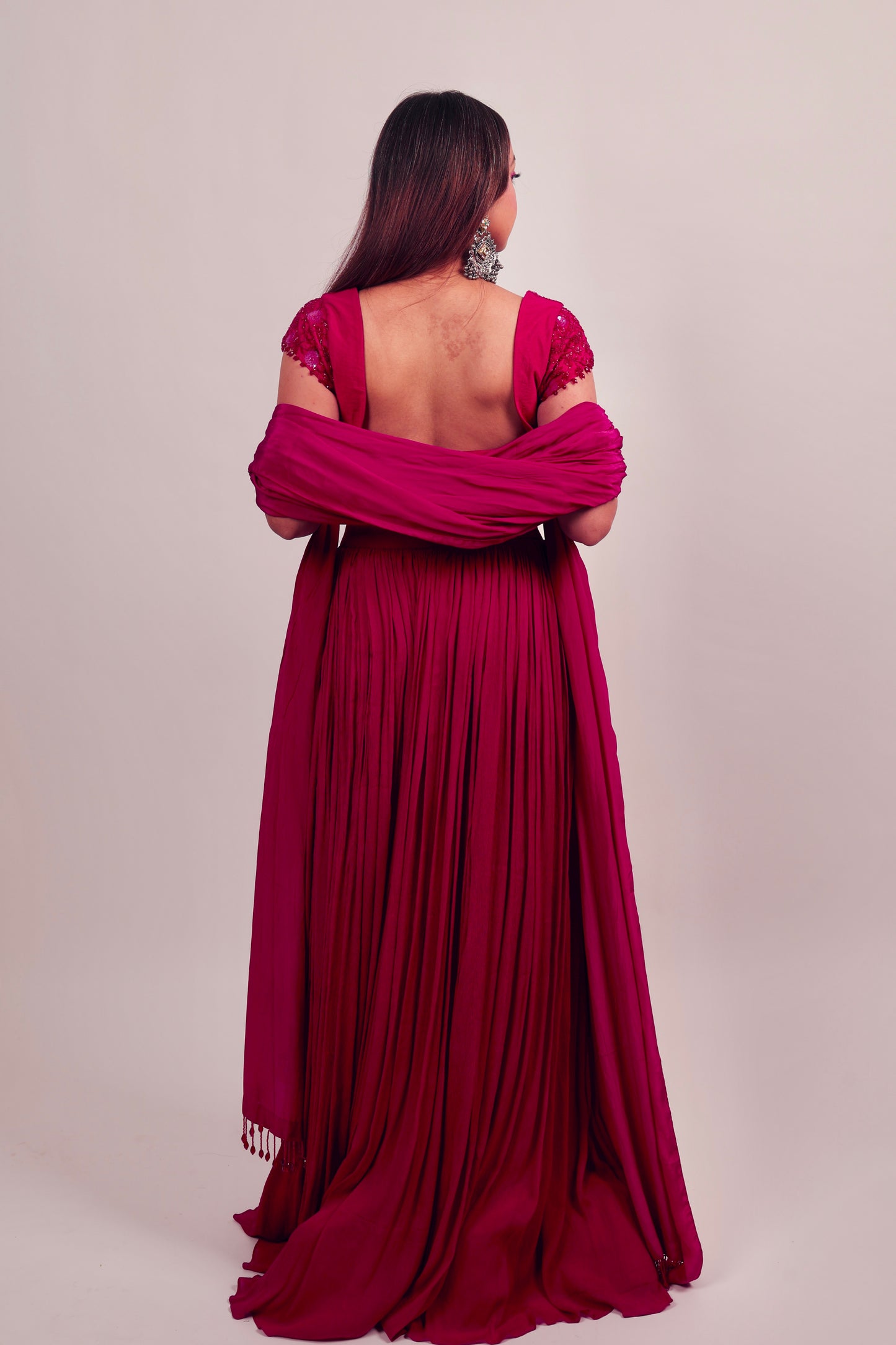 Pink blouse with lehenga set