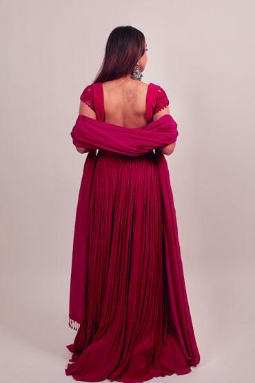 Pink blouse with lehenga set