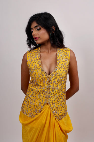 Yellow Jacket With Draped Skirt