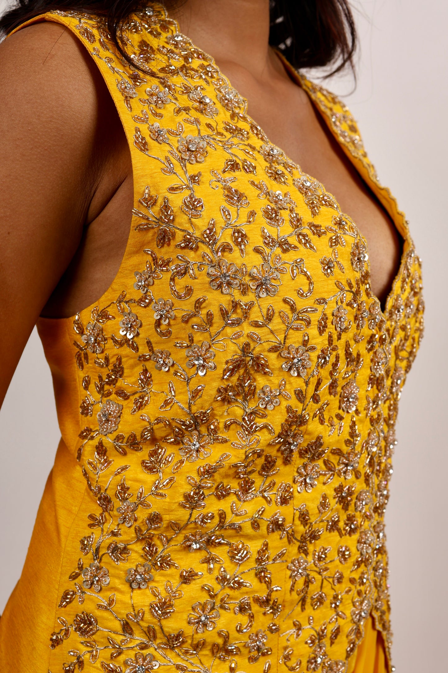 Yellow Jacket With Draped Skirt