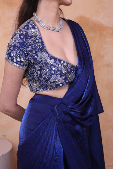 Blue Draped saree set