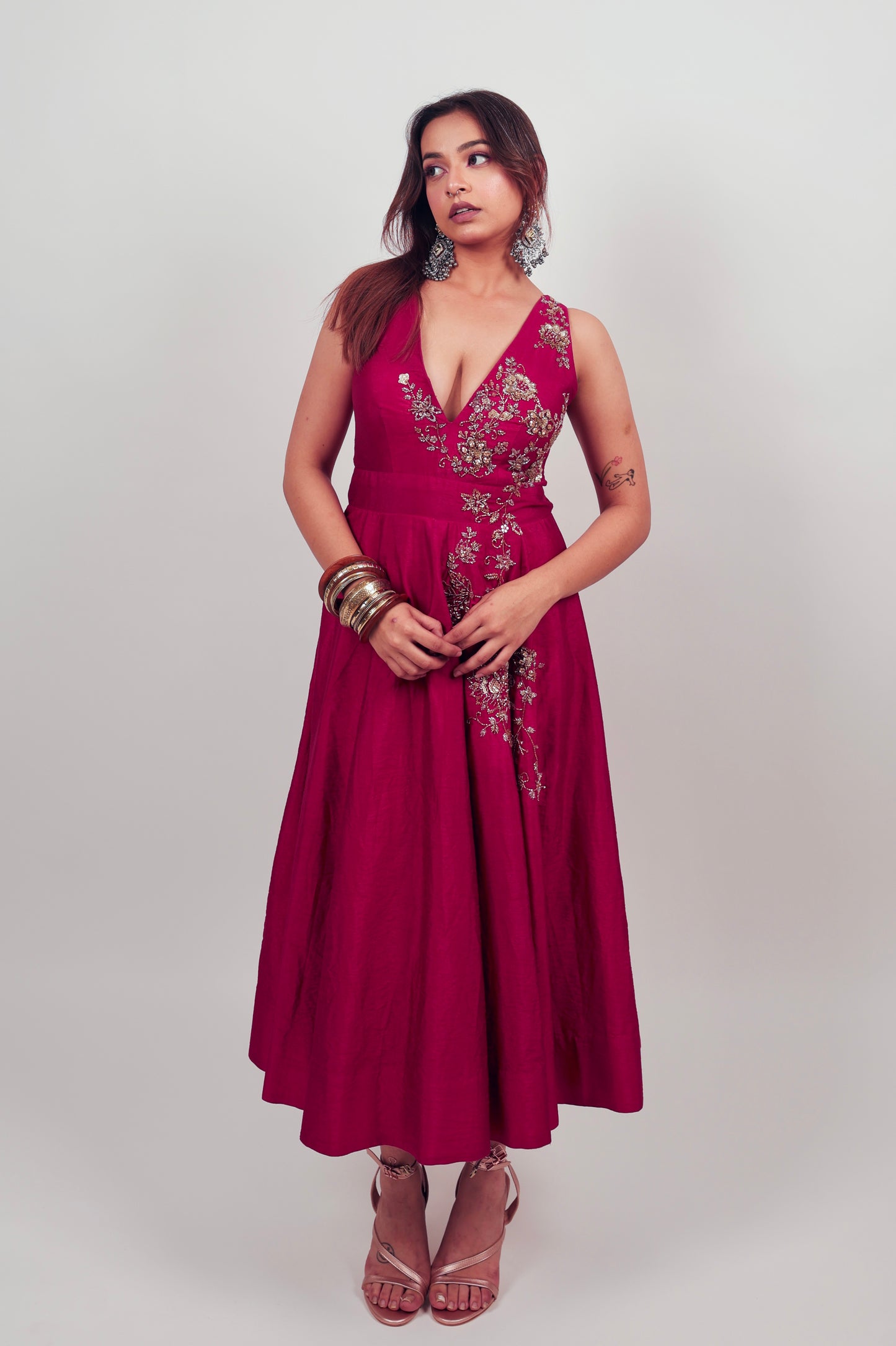 Dark Pink Calf length gown