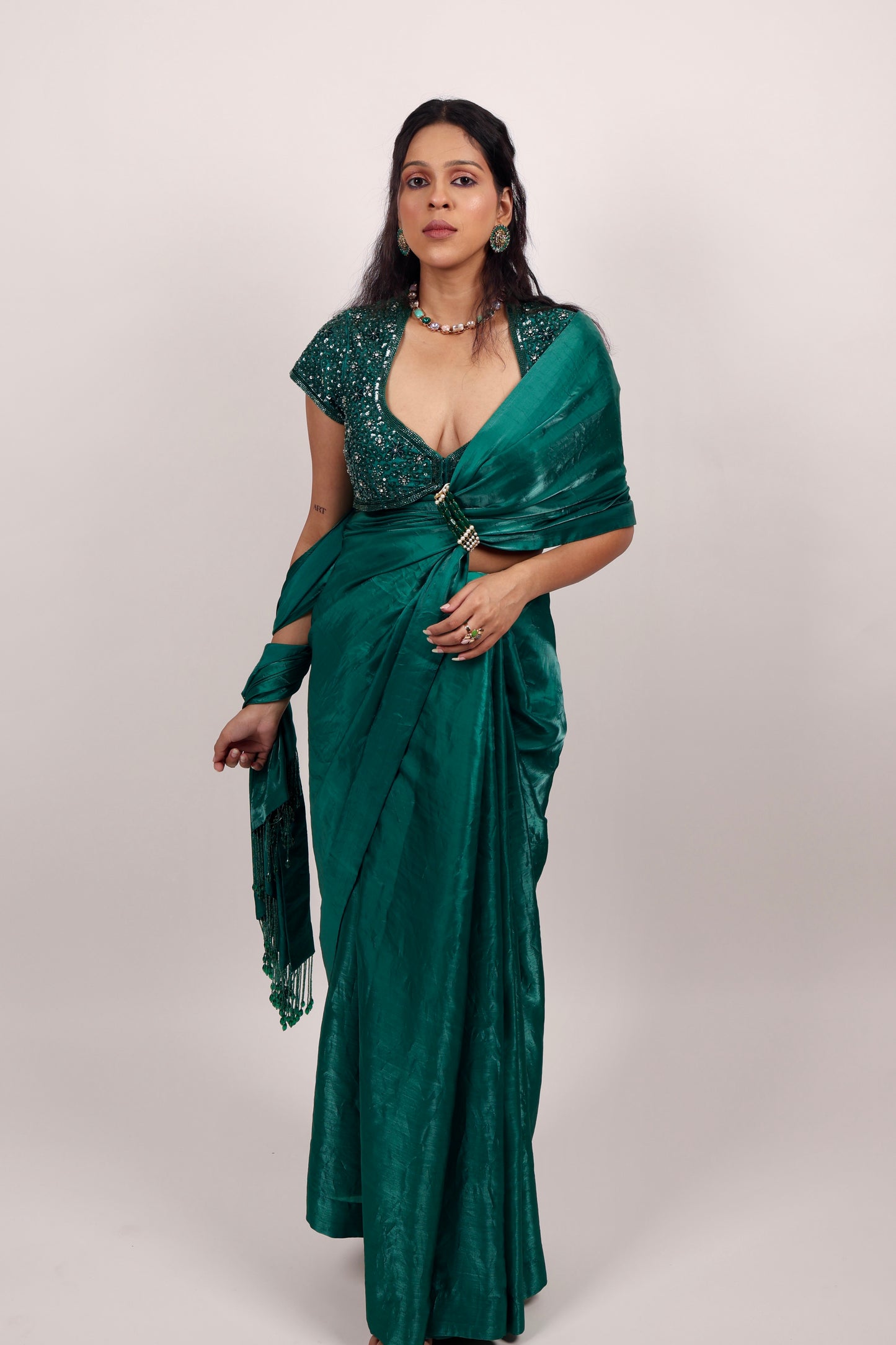 Green saree with blouse