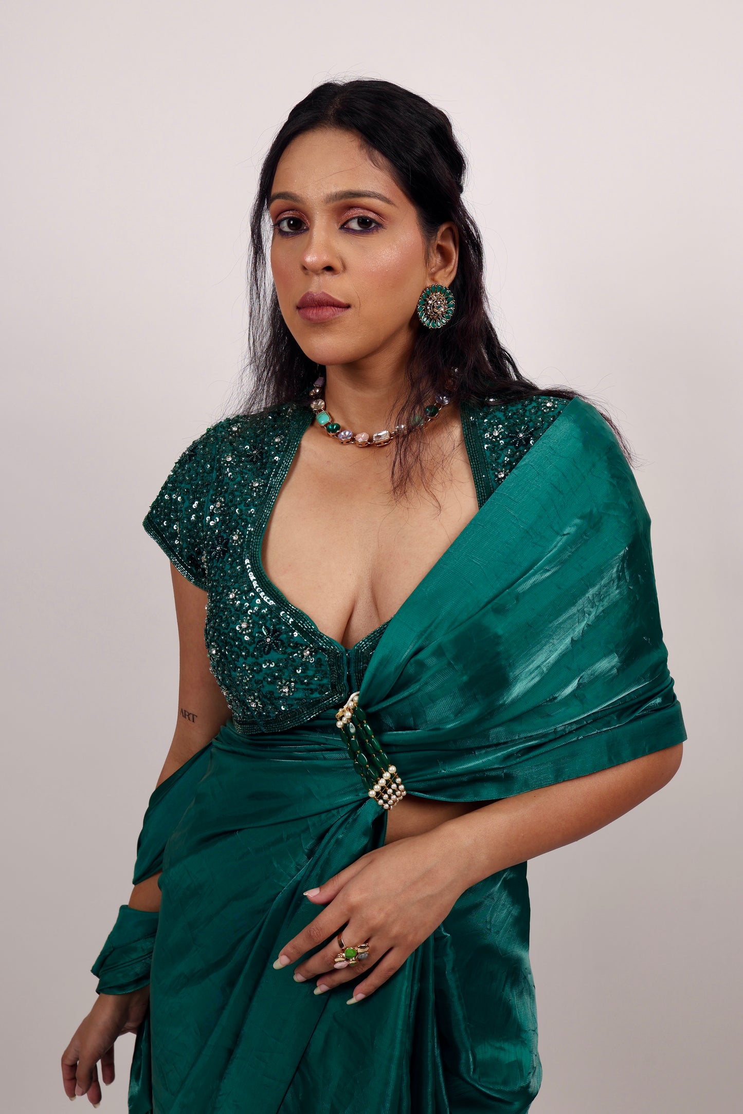Green saree with blouse