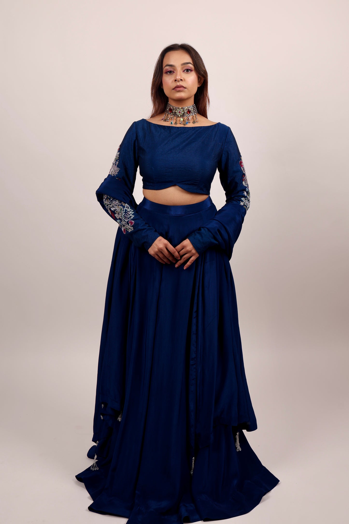 Blue blouse with lehenga set