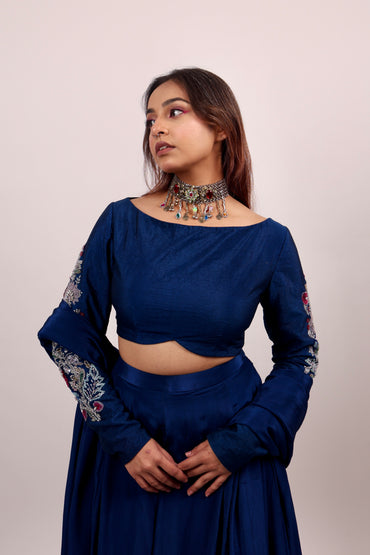 Blue blouse with lehenga set