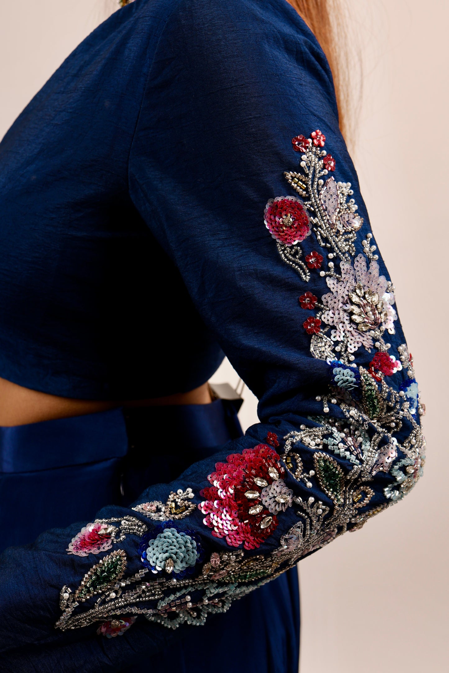 Blue blouse with lehenga set