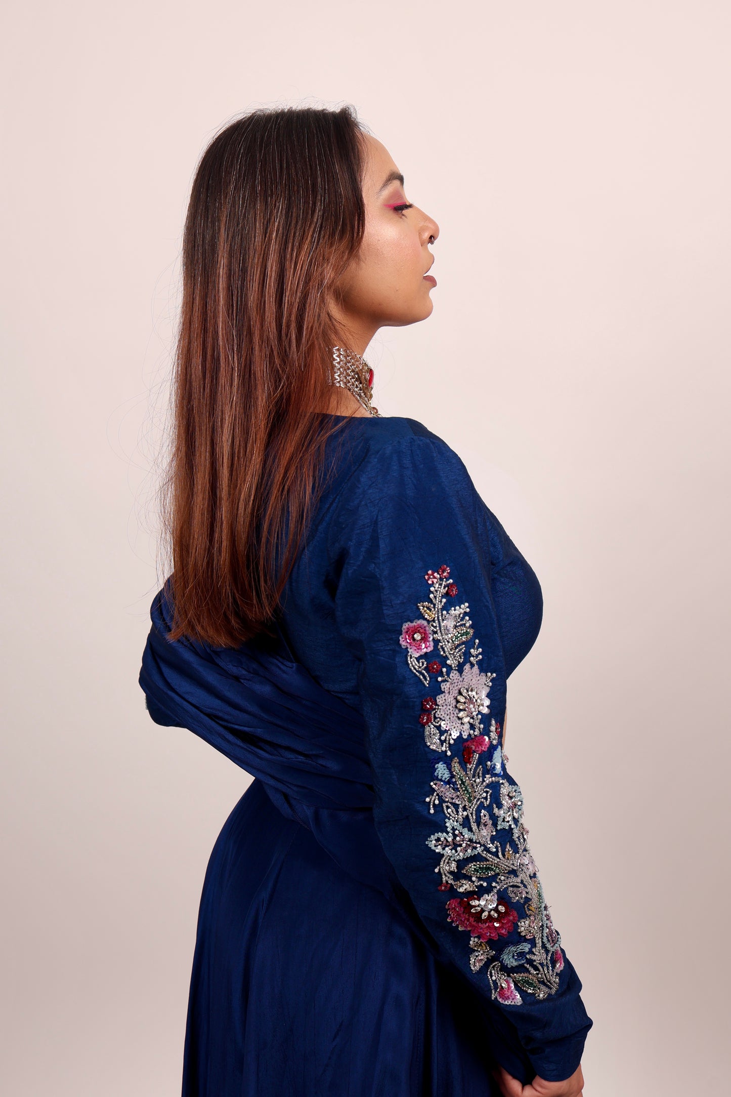 Blue blouse with lehenga set