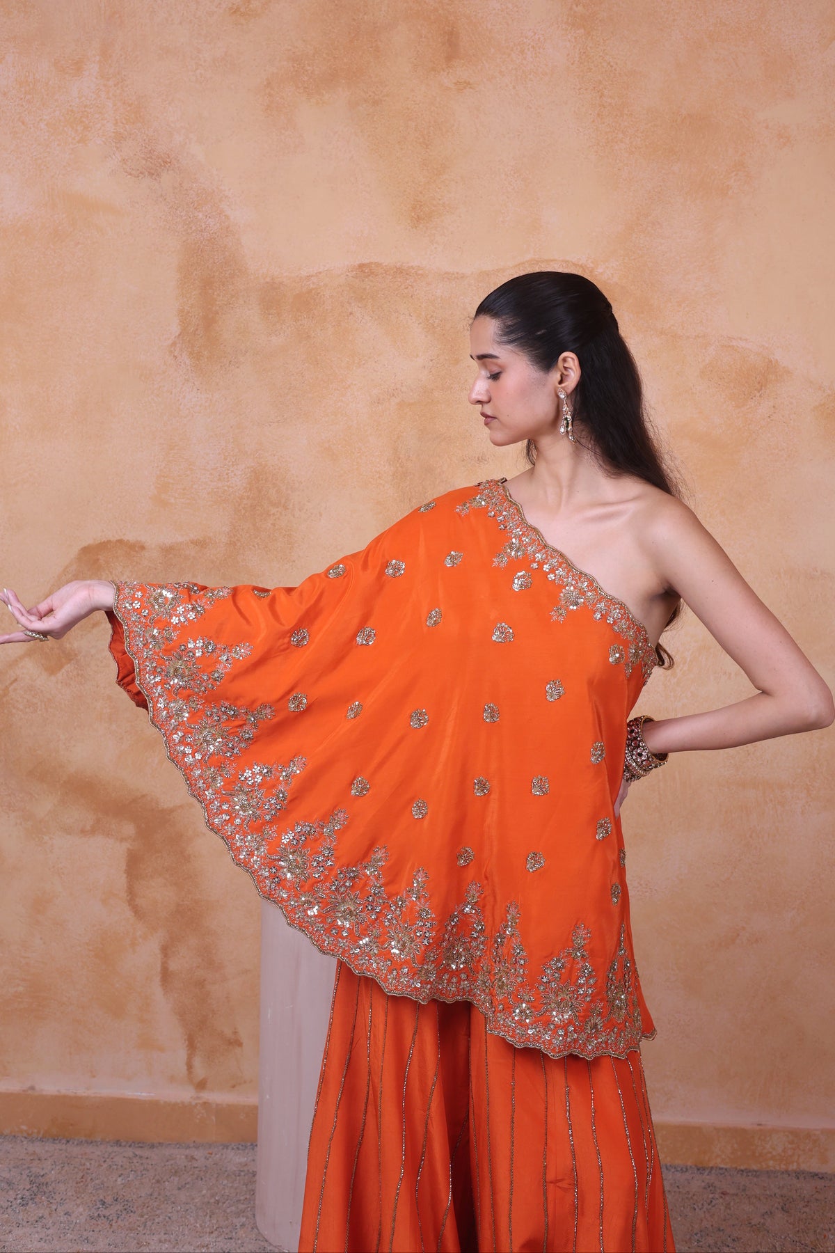Orange One Shoulder Sharara set